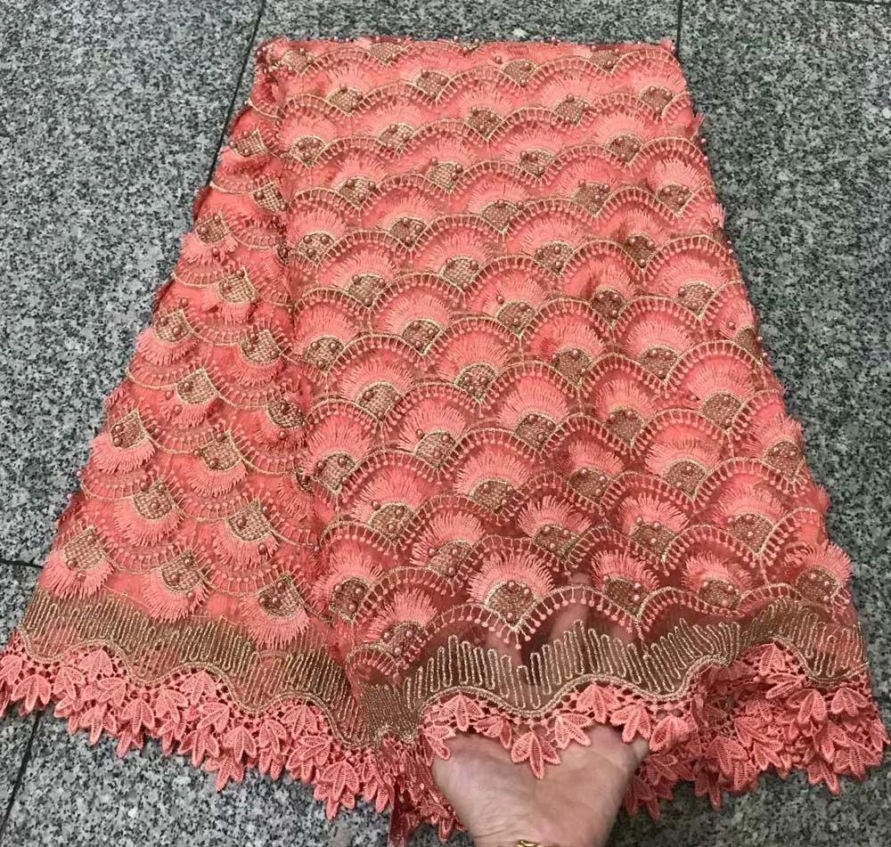 

2018 Latest African French Lace Fabric Dusty peach High Quality Tulle Laces Fabrics With Beaded For African Lace Dresses