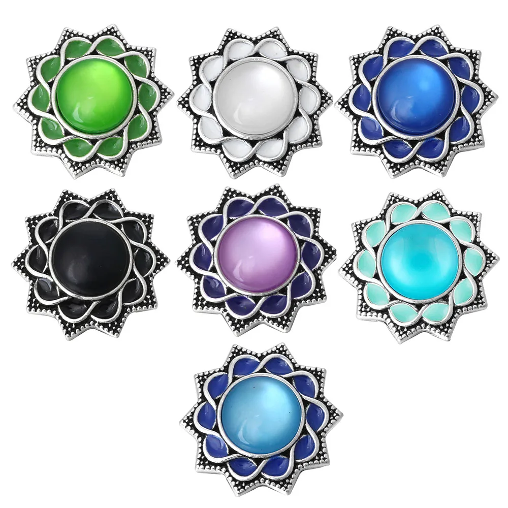 

5pcs/lot New 18mm Snap Jewelry Opal Vintage Flower Snap Button for 18mm 20mm Snap Bracelets Necklaces DIY Jewelry