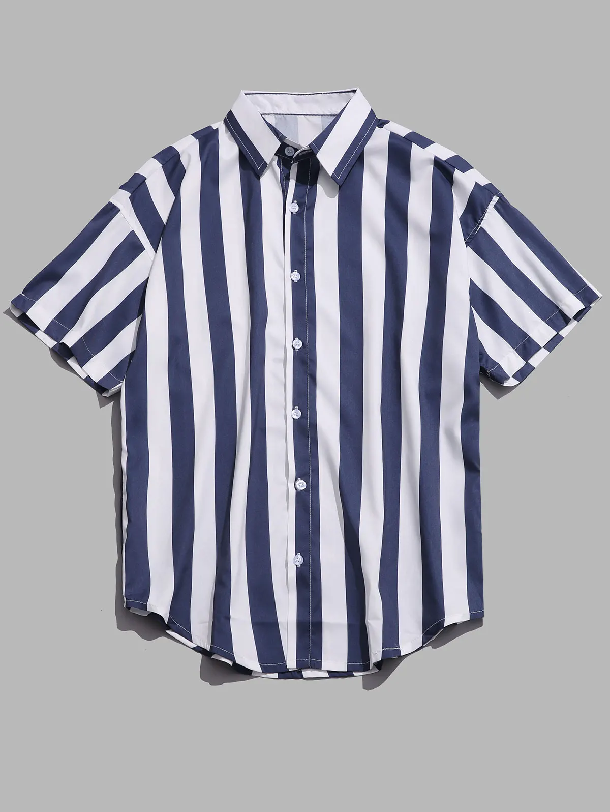 

ZAFUL Men'S High Street Casual Shirts Male Vertical Contrast Striped Streetwear Shirt Tops Summer Short Sleeves Men Shirts M-4XL