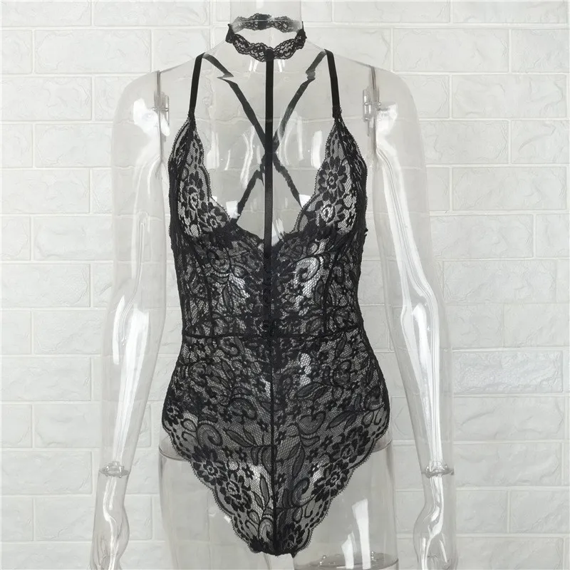 Gtpdpllt Sexy Halter lace bodysuit See-through Women hollow out Beach jumpsuit romper body feminino overalls Party bodysuits