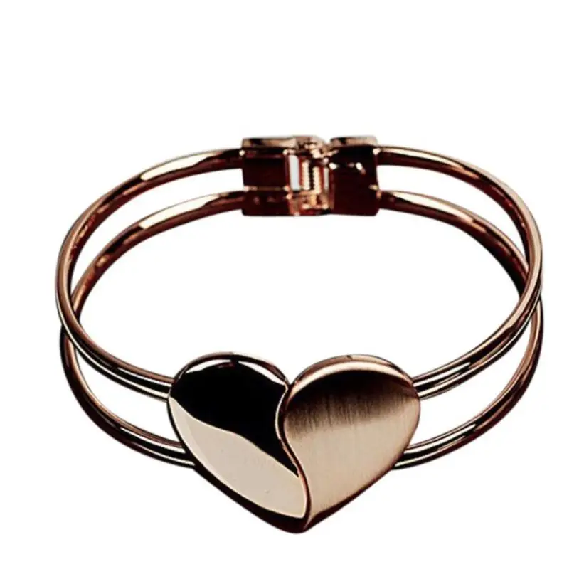 

2019 Double layer Bracelet & Bangle Lady Elegant Heart Bangle Wristband Bracelet Cuff Bling Gift For Girl Pulseira Feminina #30
