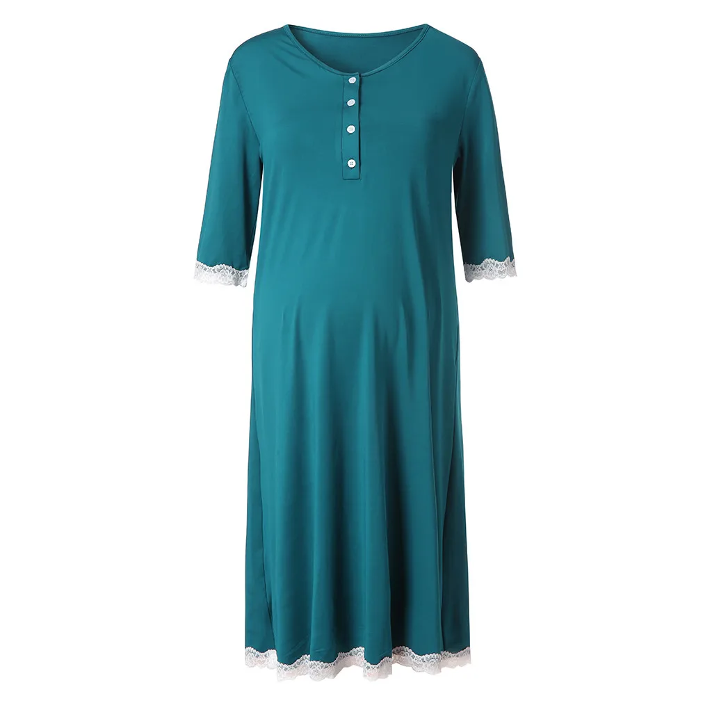 Платье для кормящих женщин, Осенние ночные рубашки, кружевное платье на пуговицах для кормления грудью, Одежда для беременных размера плюс, 18Jan4