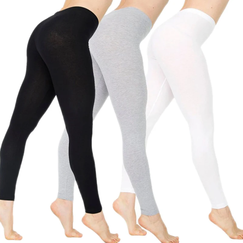 

2018 Women Cotton Plain Basic High Waist Skinny Stretchy Pants Casual Leggings Simple Black Solid Color
