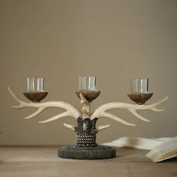 

Retro Candlestick ornaments American bottom natural resin imitation antlers creative ornaments high-end atmosphere