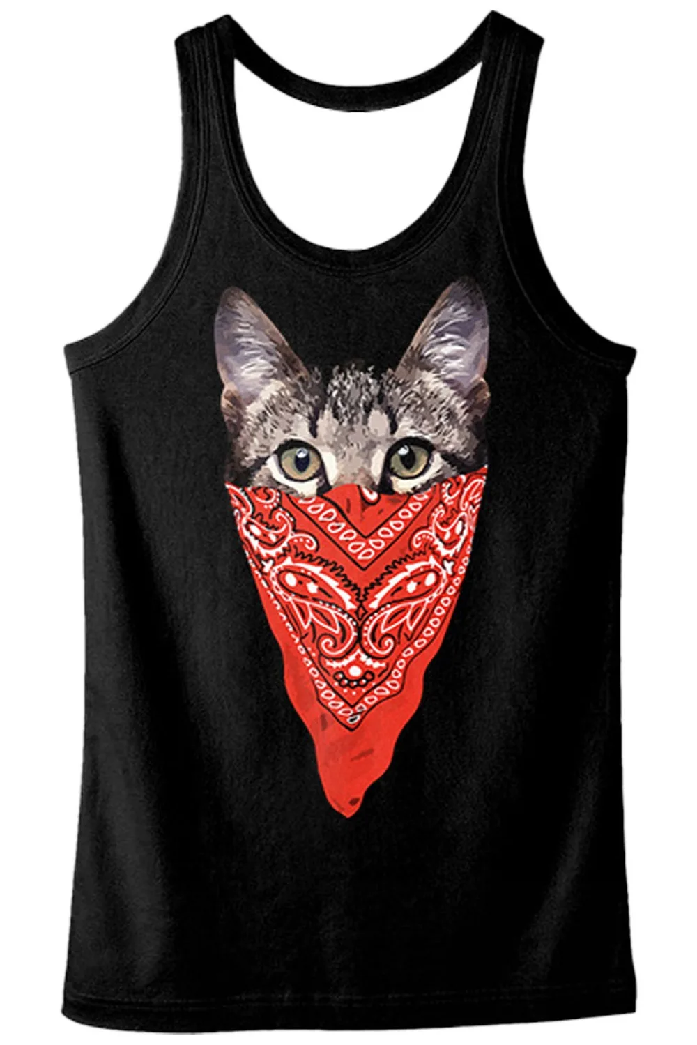 Mask Cat Printed Men Vest Funny Animal Black Tank Top Fitness Hip Hop