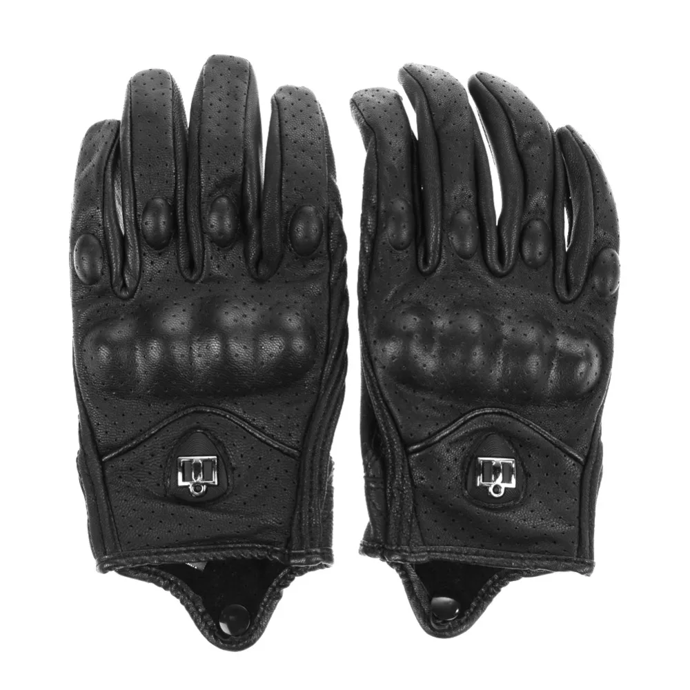 Men Motorcycle Gloves Outdoor Sports Full Finger Motorcycle Riding Protective Armor Black Short Leather Gloves Free Shipping