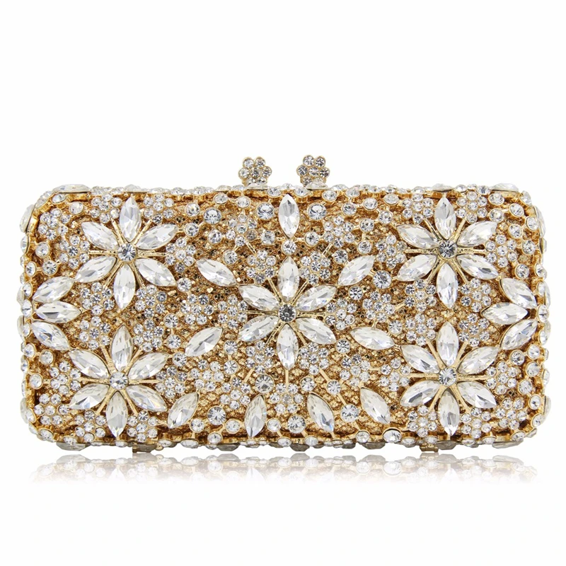 BL002 long shape evening clutch bag Rhinestones gold silver party bag with chain wedding purse