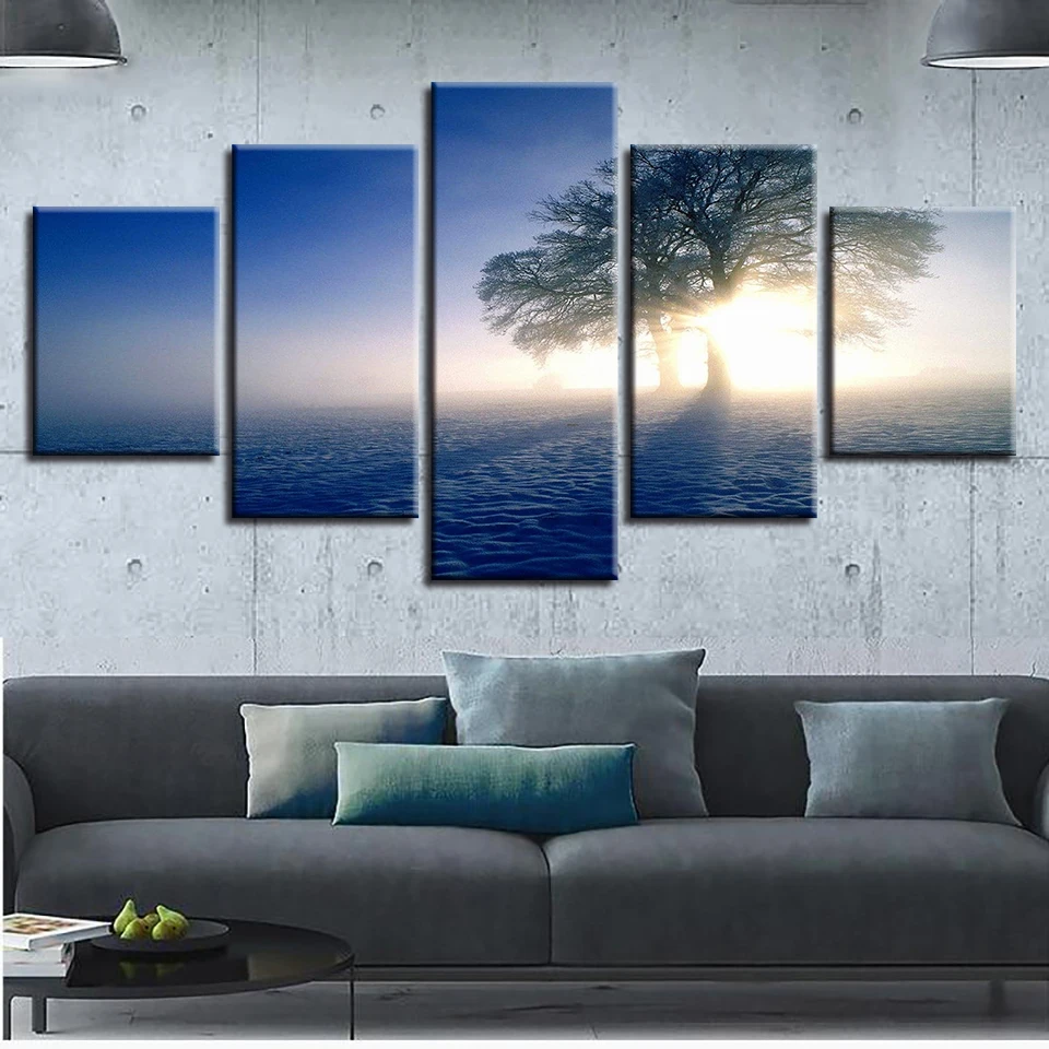 

Art Poster Decor Modern Home Living Room Wall 5 Pieces Tree Sunshine Landscape Pictures Modular Canvas Painting HD Printed Frame