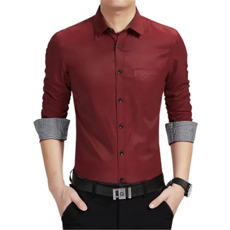 

Dropshipping 2019 New Arrive Men's Shirt Solid Slim Fit Long Sleeve Shirt Men Casual Formal Dress Shirts Men