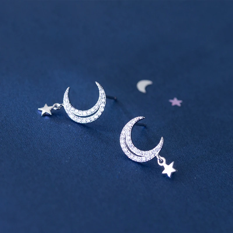 MloveAcc роскошные 925 пробы серебряные серьги CZ циркон Звезда Луна Серьги гвоздики для женщин oorbellen brincos