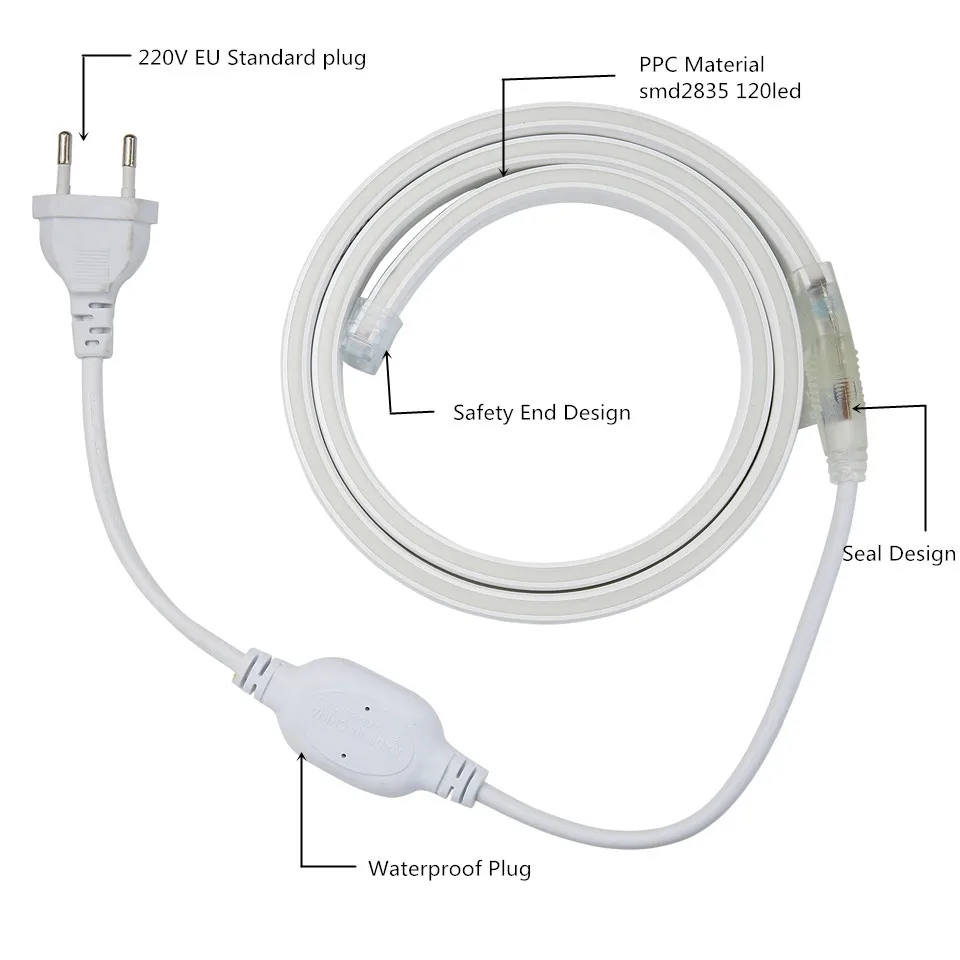Неоновый светодиодный светильник OSIDEN AC 220V SMD2835 светодиодный неоновый гибкий светильник 120 светодиодный/m IP67 Водонепроницаемый Сказочный светильник+ штепсельная вилка европейского стандарта