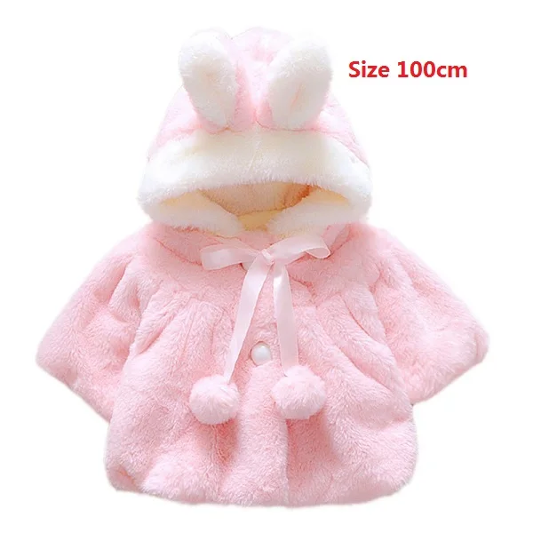 Для маленьких девочек Зимняя куртка с рисунком из мультфильма с милыми заячьими ушками балахон теплые мягкие пальто куртка принцессы розовый сильный теплая одежда для 0-24Months - Цвет: Pink-100cm
