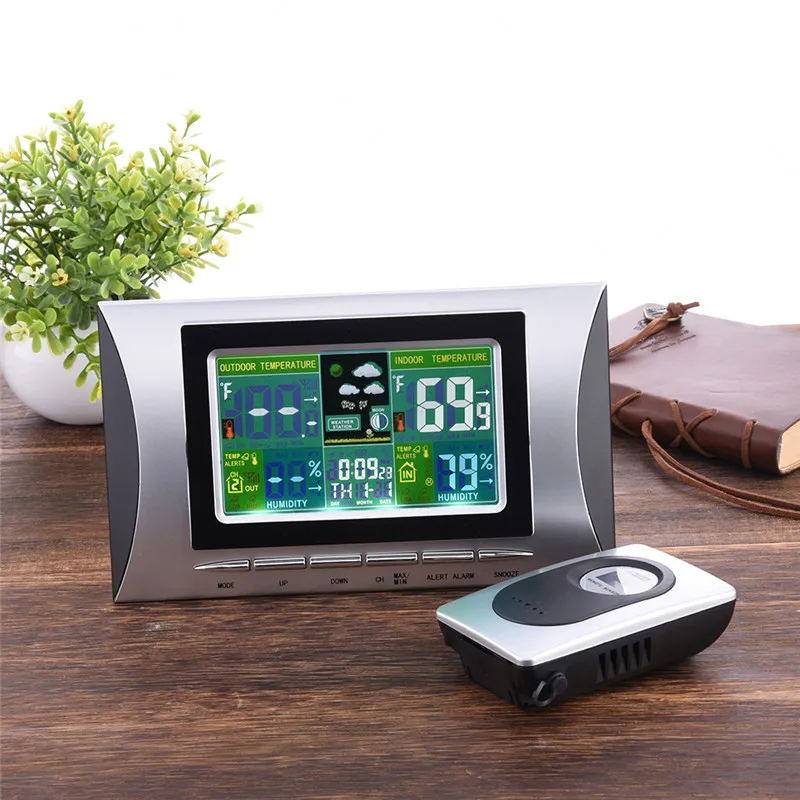 

Wireless Weather Station With LCD Display Indoor Outdoor Temperature And Humidity Barometer Digital Alarm Clock