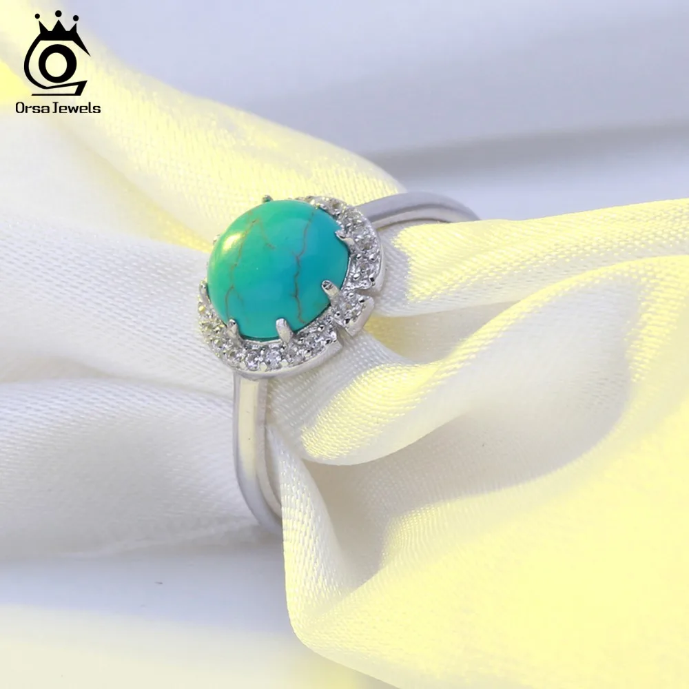 ORSA JEWELS 100% Sterling Silver Women Ring Natural Stone With AAA Zircon Jewelry Brand Wedding Engagement Silver Rings ASR55