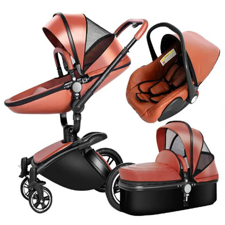 

Most Popular PU leather Material Baby Pram and Baby Stroller New Type 3 in 1 Baby Stroller With Car Seat