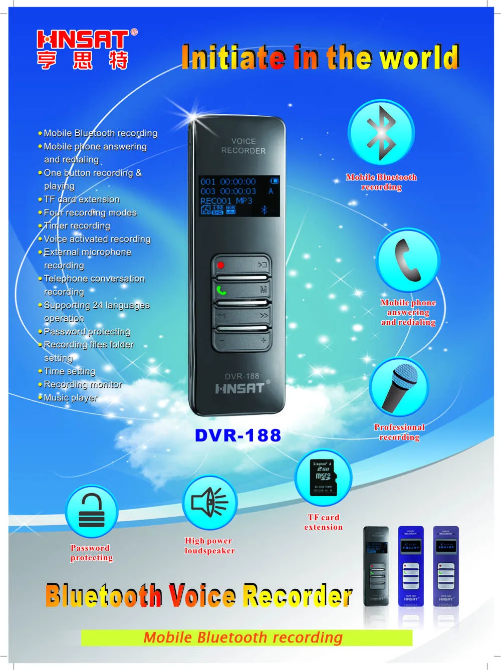 Bluetooth voice recorder can record mobile phone