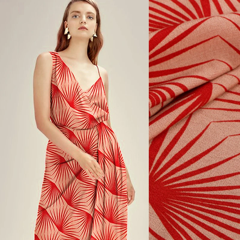 

130CM Wide 160G/M Weight Red Leaves Print Triacetate Cotton Fabric for Autumn Spring Summer Dress Coat Jacket E736