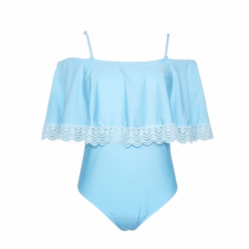 Сексуальный топ с открытыми плечами, сдельный женский купальник, купальник, вязаный крючком, кружевной однотонный боди с вырезами, пляжный летний купальник, maillot de bain femme - Цвет: blue