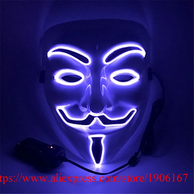 

Wholesale 10 Pcs Led Luminous New Year Party Mask El Wire Light Glowing Christmas Halloween Festival Event DJ Dancer Mask