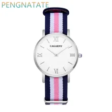 CAGARNY Mode Femmes Simple Quartz D’affaires Décontractée Ultra mince Montres Étanches avec Nylon Chiffon Bracelet De Montre Femme PENGNATATE