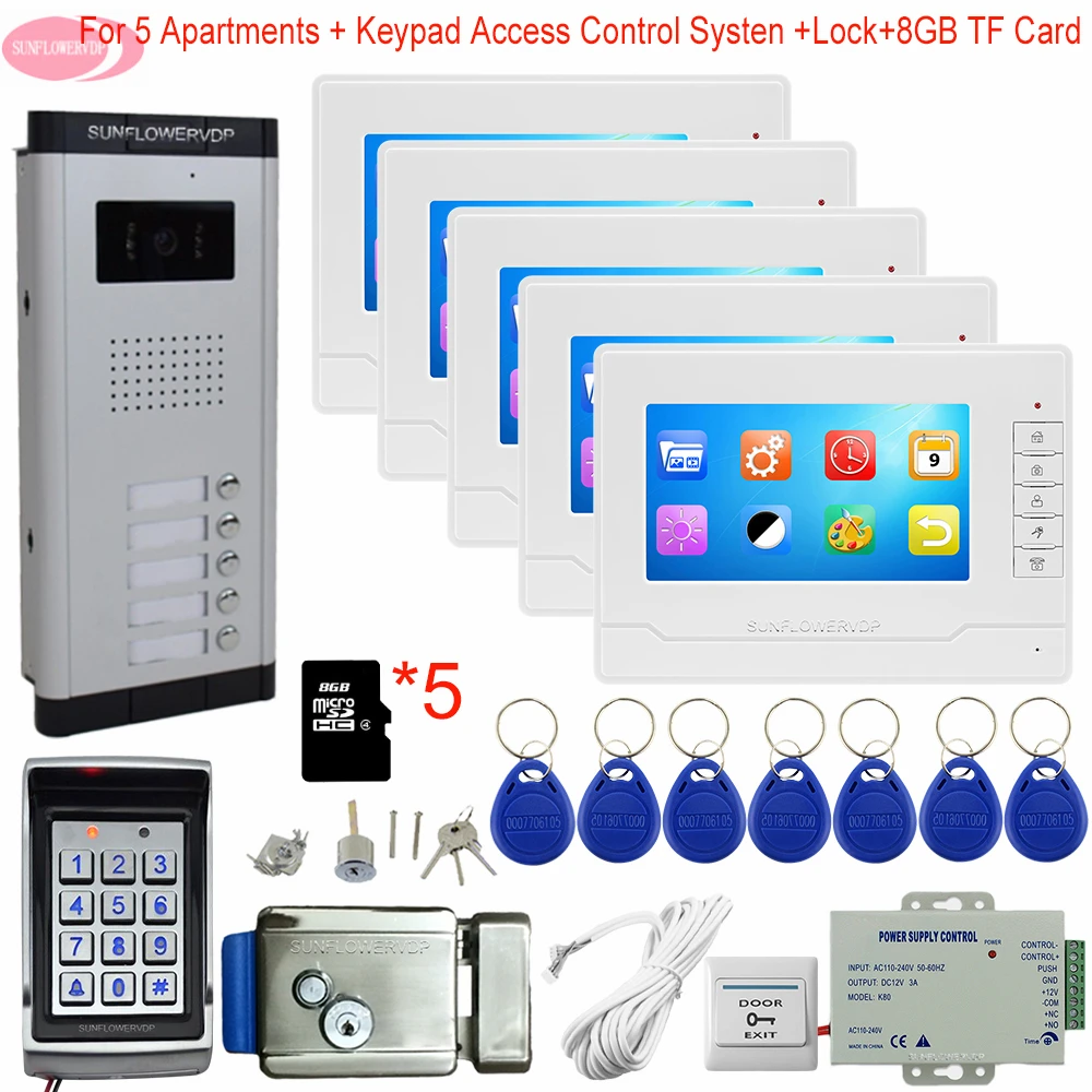 7\ Video Intercom With Recording + 8GB TF Card Video Intercom For a Private House Intercom Entry Keypad Access Control + Lock