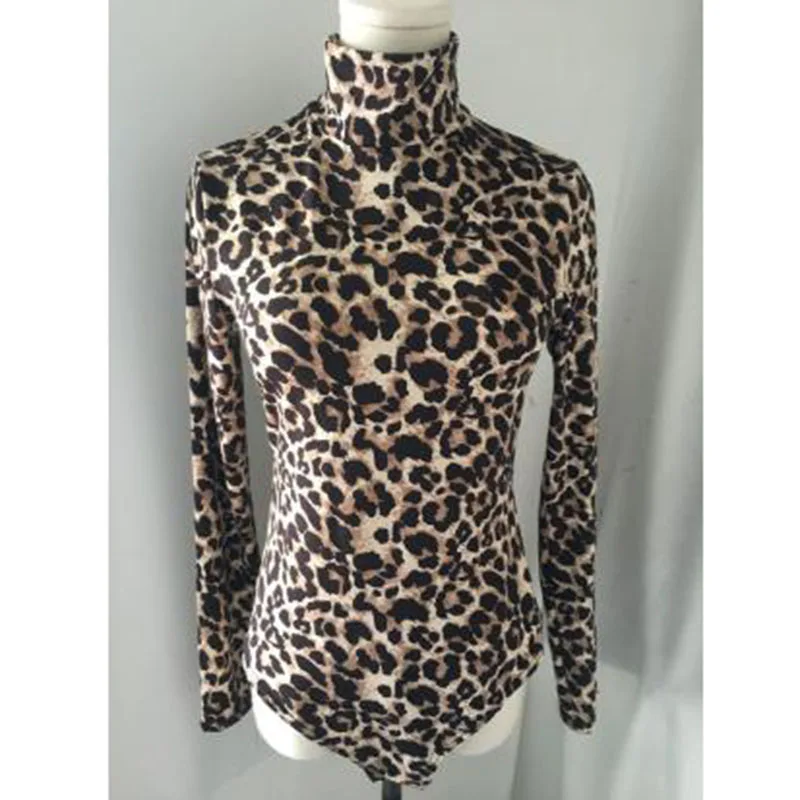 2019 Sexy Leopard Bodysuit Women Bodycon Turtleneck Bodysuits Ladies Long Sleeve Short Jumpsuits Romper One piece Femme Playsuit