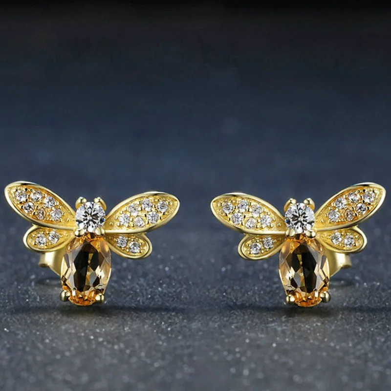 Stud-Earrings-Silver-925-jewelry-Lovely-Honey-Bee-Animal-Shape-Gold-Color-Fine-For-Wedding-Engagement