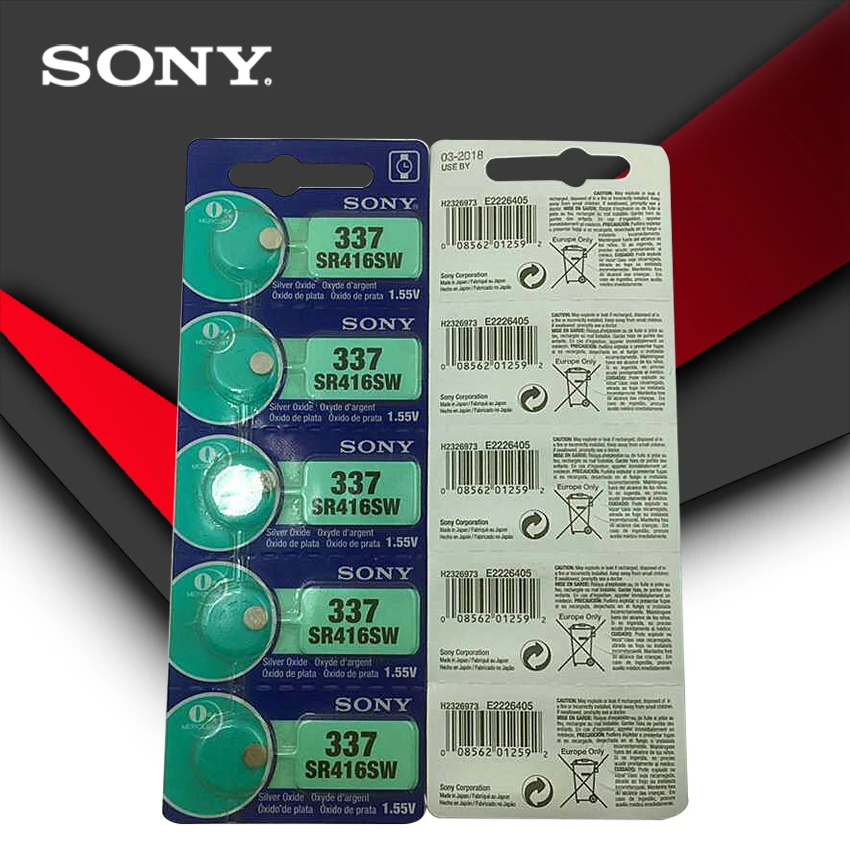 

10pcs Sony 100% Original 337 SR416SW 1.55V Silver Oxide Watch Battery SR416SW 337 Button Coin Cell MADE IN JAPAN