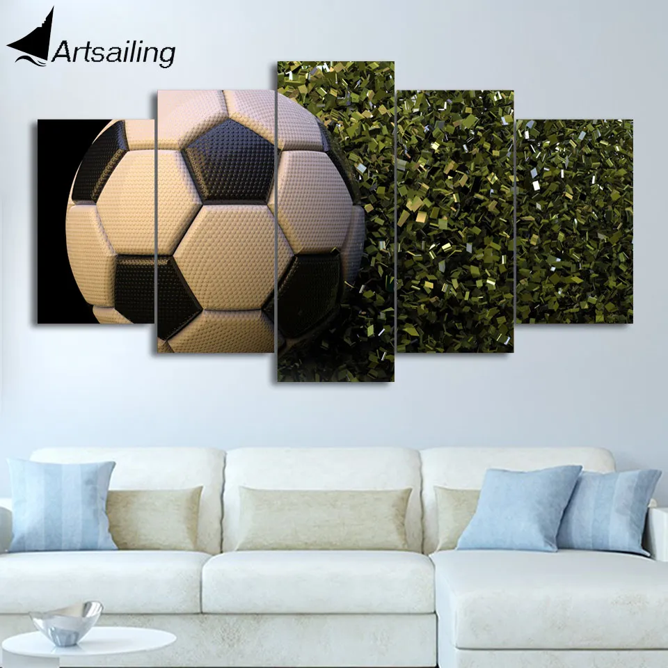 HD Printed 5 Piece Canvas Art Soccer Ball Canvas Prints Wall Pictures