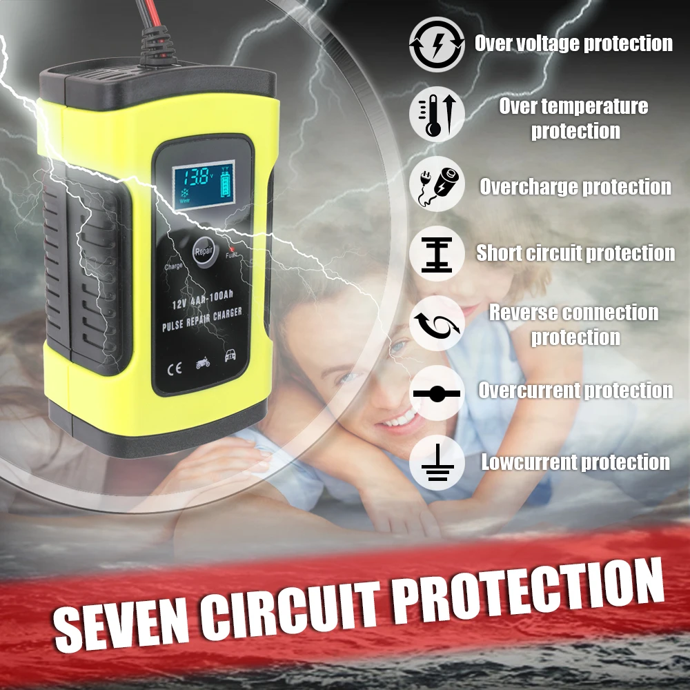 

Full Automatic Car Battery Charger 110V-220V To 12V 6A Intelligent Fast Power Charging Wet Dry Lead Acid Digital LCD Display New