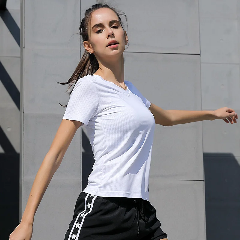 

T-shirt yoga gym jersey fitness trainer running t-shirt shirt outstanding female sports training short-sleeved shirt sexy female