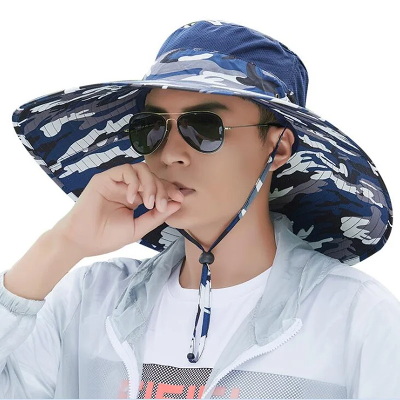 

Unisex Wide Brim Camouflage Hat Men Mesh Round Camping Sun Hats Women Hiking Cap