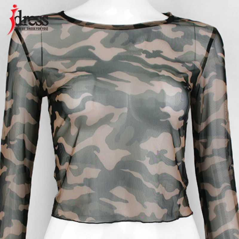 Hambelela Female Clothing Camouflage T-shirt Cape Top Summer Tops O Neck Long Sleeve Blusas Sexy Sheer Womens Tops and Blouses (3)