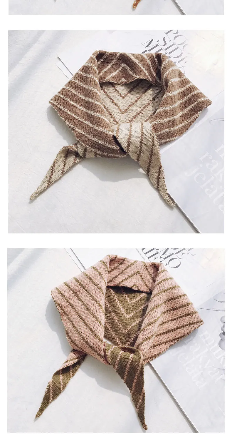 Женский шарф осень и зима Модный корейский двухцветный полосатый шерстяной вязаный воротник треугольник декоративный, чтобы держать теплый шарф SN67