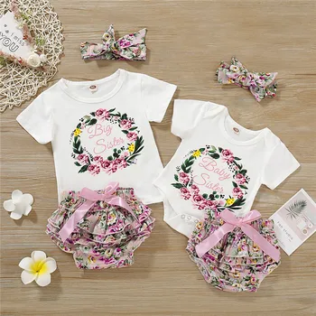 

3PCS Toddler Baby Girl sisters Clothes Romper Jumpsuit+Short Pants +Headband Outfit Set