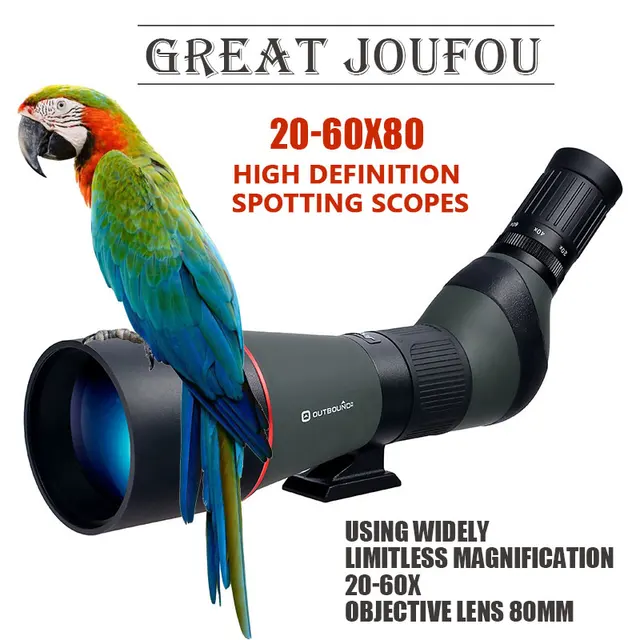 Cheap HOT Referrals JOUFOU GREAT Series Hunting Camping Travel Optics 20-60x80mm Angled Spotting Scopes w/ Tripod Free Shipping