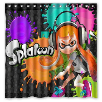 

[180*180cm]Custom Splatoon Polyester Bathroom Shower Curtain Waterproof Fabric Bath Decorative Curtain with Hooks