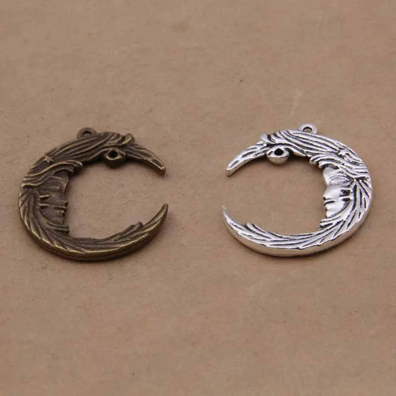 

50 pcs Retro pendants Accessories MOON shaped double ring alloy pendants for jewelry making size 38x10mm