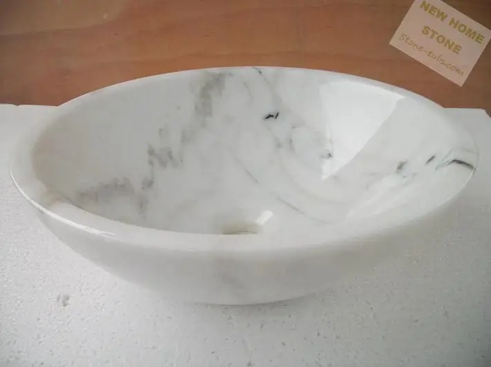 White marble bowl sink round type polished countertop white vessel wash
