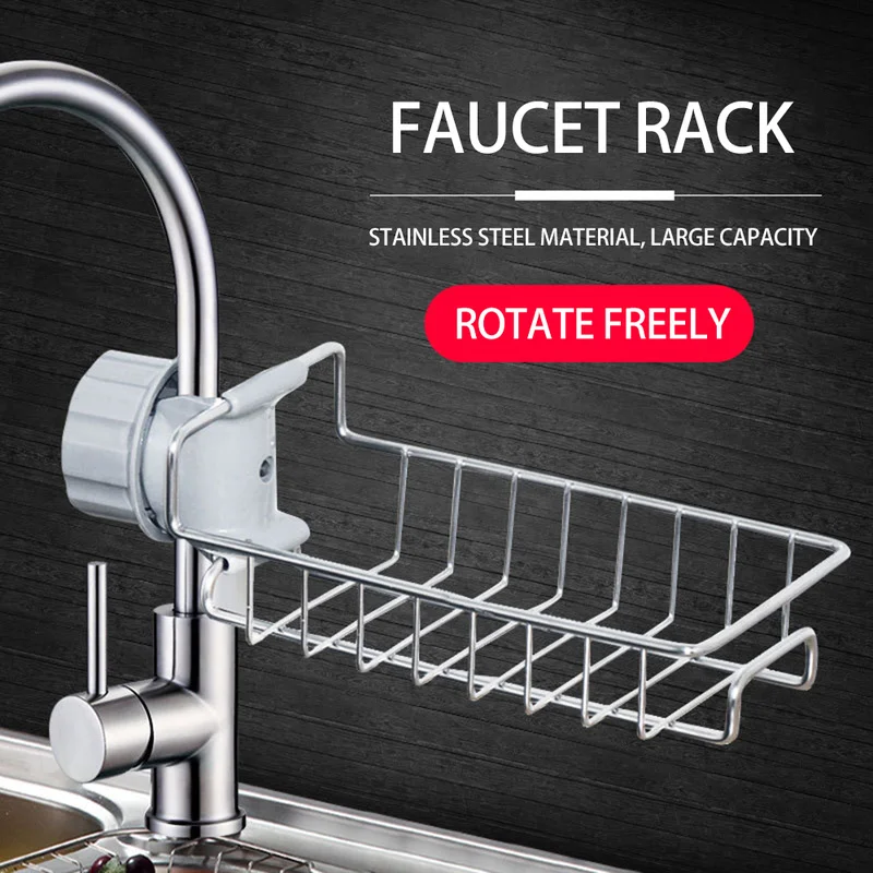 

Stainless Steel Kitchen Faucet Sink Storage Rack Drain Shelf Basket Shower Rod Rack Bathroom Organizer Bathroom Storage Shelves
