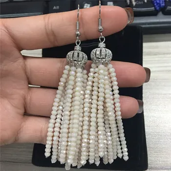 

Charm 2017 Boho Beige Red Champagne Thick Bead Tassel Earring Crystal Dangle Drop Earrings for Women Jewelry for Wedding Party