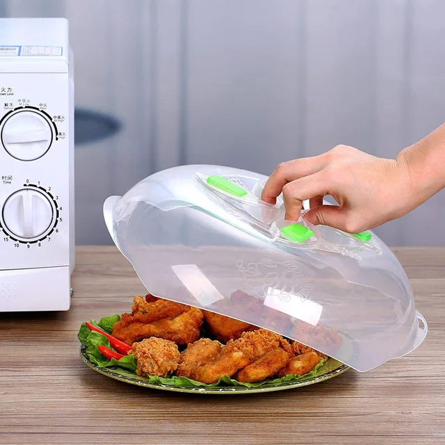 1PC Plastic Microwave Food Cover Plate Vented Splatter Protector Clear 