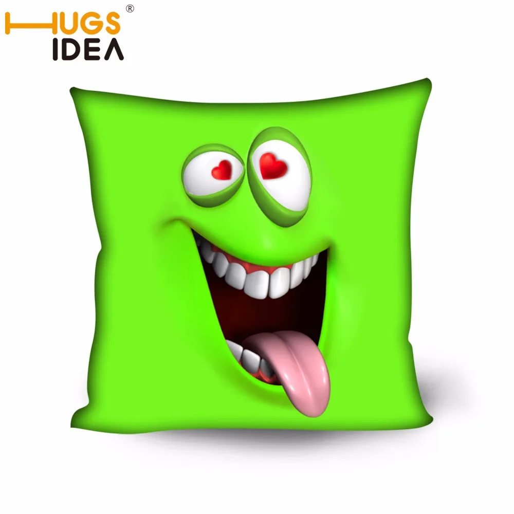 

HUGSIDEA Emoji Pillow Cover Funny 3D Smilely Face Cushion Covers 45*45cm Green Purple Blue Sofa Throw Pillowcase Home Decor
