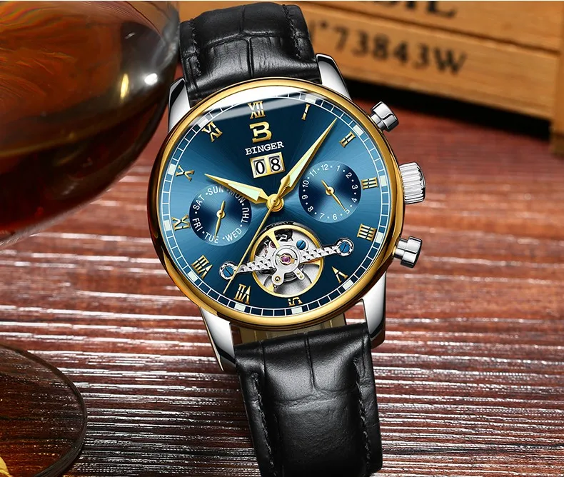 Швейцарские Бингер мужские часы люксовый бренд Tourbillon fulll из нержавеющей стали водонепроницаемые механические наручные часы B-8604-6