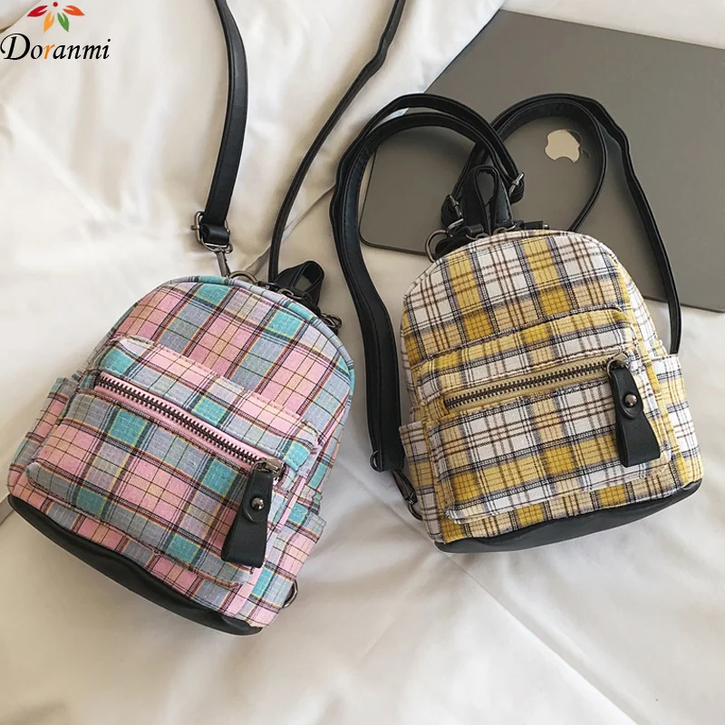 

DORANMI Classic Plaid Small Backpacks For Women 2019 Mini Schoolbag Chic Back Shoulder Bag Female Canvas Mochila DJB539