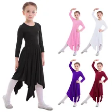 2018 Kids Girls Praise Dress Long Sleeve Pleated Swing Dancewear Liturgical Dance Irregular Hem Maxi Girls Dresses 3-14 Years crisscross embroidered sleeve hanky hem swing dress