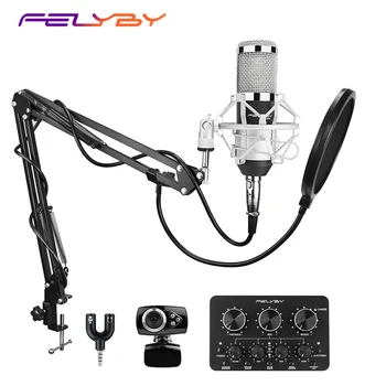

FELYBY BM 800 microphone condenser with sound card and webcam for computer studio recording karaoke 800 mic