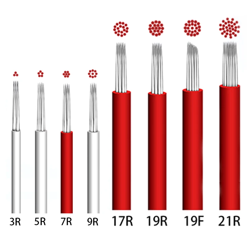 

100pcs 3R 5R 7R 9R 17R 19R 21R Round naald Microblading Circular Blades Needles for Tatoo Semi Permanent Make-up Fog Tattoo Pen