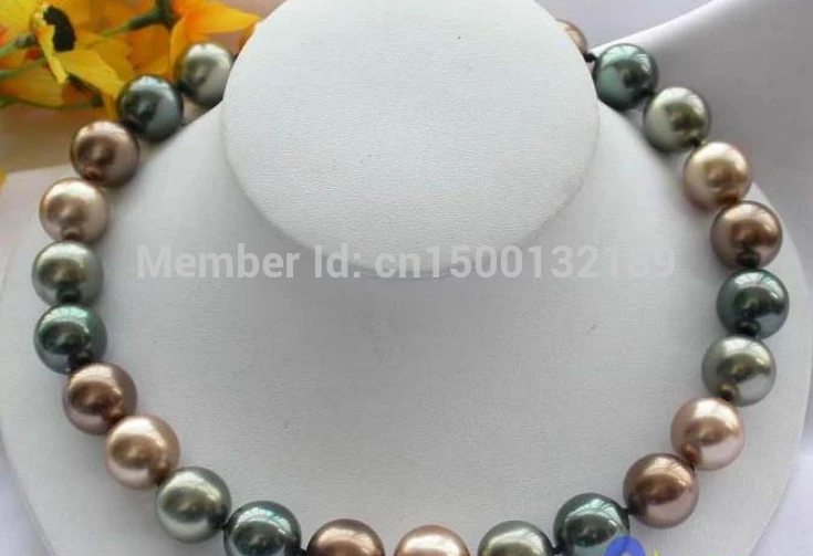 

j00408 17"16MM ROUND multicolor SOUTH SEA SHELL PEARL NECKLACE NEW