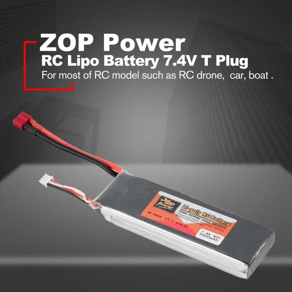 

ZOP Power 7.4V 5000mAh 40C 2S 1P Lipo Battery T Plug Rechargeable for RC Racing Drone Quadcopter Helicopter Car Boat